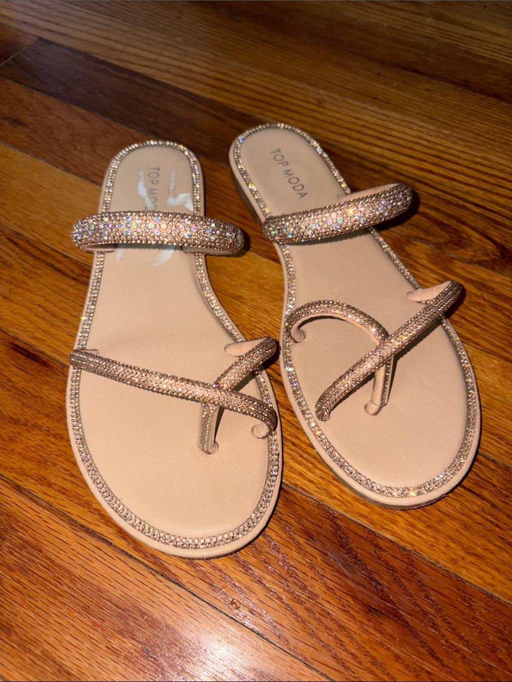 TOP Moda Rose Gold Crystal Slide Sandals